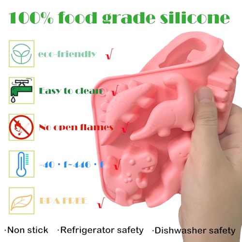 3Pcs Silicone Dinosaur Molds - Animal Silicone Muffin Tins - Chicken Nugget, Popsicle & Chocolate Candy Maker -Non-Stick, Suitable for Snacks, Parties, and Creative Cooking Dinosaur Molds（3 Colors） - color: Pink, green, purple