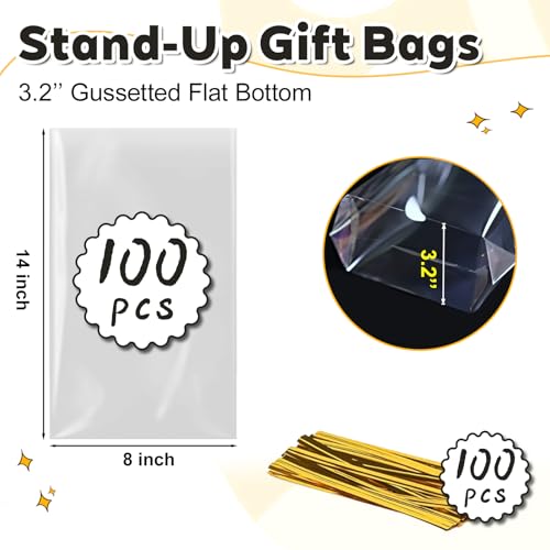 PigPotParty Cellophane Gift Bags 8x14 Inch, 100 Pack, Clear Goodie Bags - color: 8x14 Inch (Pack of 100)
