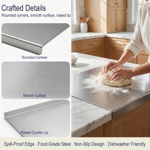 Stainless Steel Cutting Board with Counter Lip,Metal Pastry Board Kitchen - size: 16"L x 11.8"W