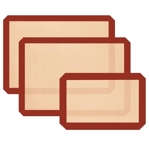 Silicone Baking Mat Set of 3, Non-Stick 2 Half & 1 Quarter Sheets - color: Red, size: 2Half Sheets+1Quarter