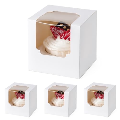 BOOMIBOO 50 Pack Individual Cupcake Containers, Cupcake Boxes with Window - color: White