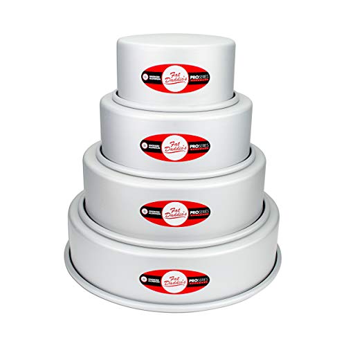 Fat Daddio's Anodized Aluminum 4-Tiered Even Round Cake Pan Set, 3 Inch Depth - size: 3 Inch Depth, Set of 4, style: Sets