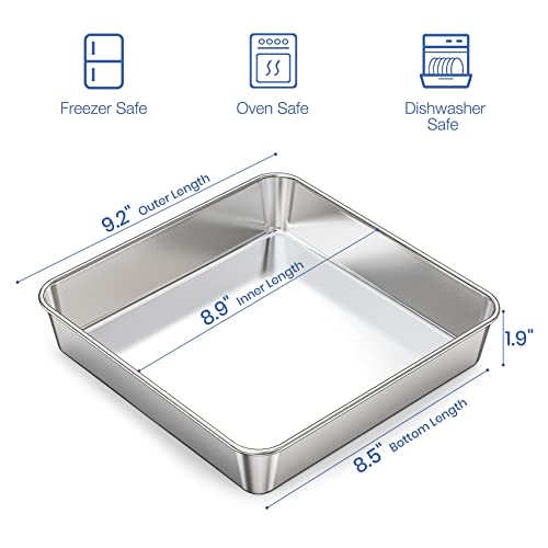 9 Inch Square Cake Pan Set of 2, Stainless Steel Baking Brownie Pan for Lasagna, Roaster Oven Cookie Sheet BBQ Grilling Pan for Baking Breads, Grilling Chicken & Vegetables, Dishwasher Safe
