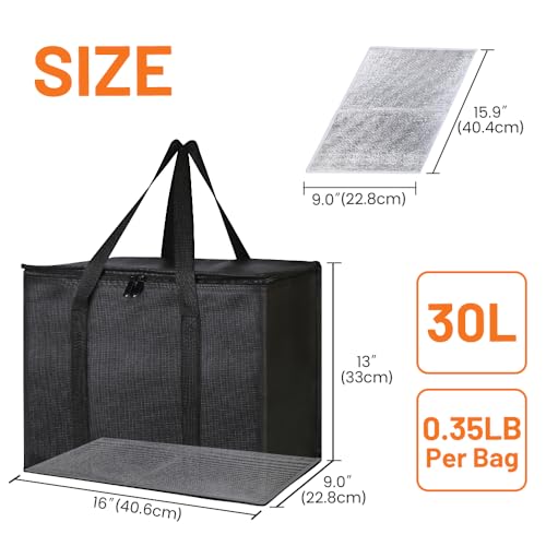 Bodaon 1PK Insulated Grocery Bags with Reinforced Baseboard, X-Large, Black - color: Black, size: X-Large with Hard Bottom