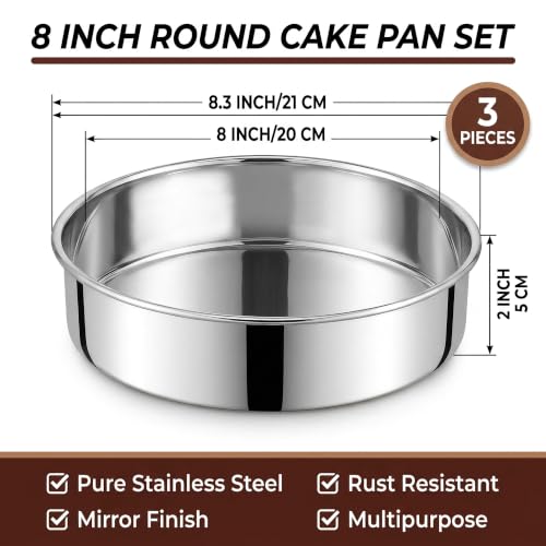 Homikit 8 Inch Cake Pan Set of 3, Round Smash Layer Cake Tins for Baking - size: 8 inch