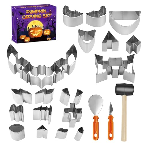 Halloween 24 Pcs Pumpkin Face Carving Kit, Stainless Stencil Cookie Cutter - size: For beginner