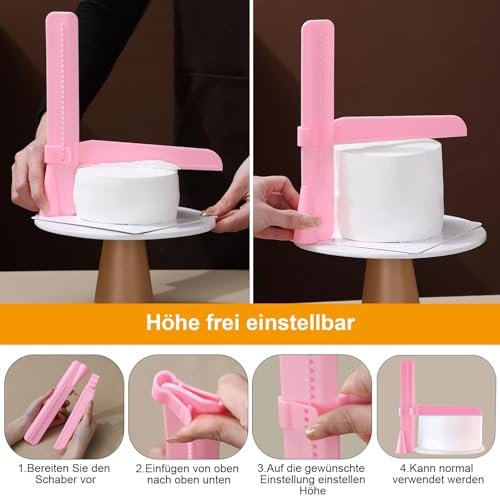 12 Pcs Adjustable Cake Smoother Set, Plastic Cake Decorating Tools Comb and Dough Scrapers for Baking Pastries (Pink)
