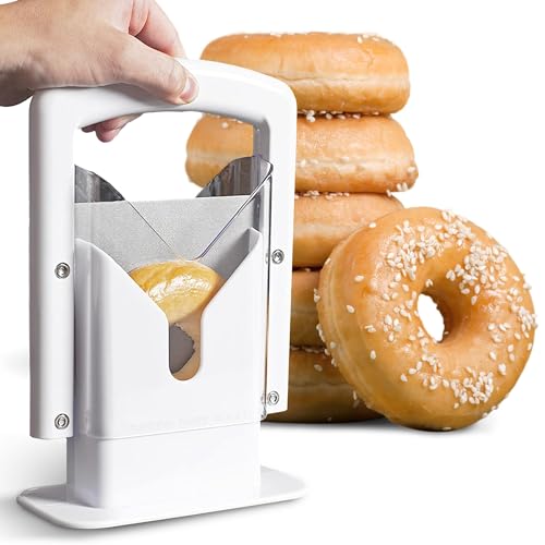 Cheer Collection Guillotine Style Bagel Slicer with Safety Shield - Sharp Serrated Stainless Steel Blade for Cutting Bagels - Fits Bagels up to 2" Thick and 4.5" Diameter…