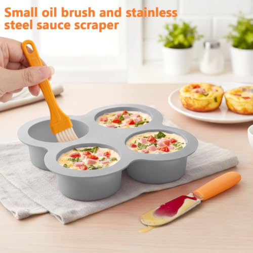 2 Pack Silicone Egg Bite Molds, with 1 Spatula & 1 Brush - color: Gray