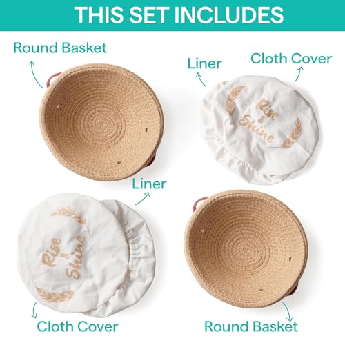 Baker's Secret Banneton Bread Proofing Basket Set of 2 Round, Sourdough Proofing Baskets with Cloth Liners & Covers, Dough Rising Bowls for Artisan Bread Baking, Proof & Serve - size: 2x Round Baskets