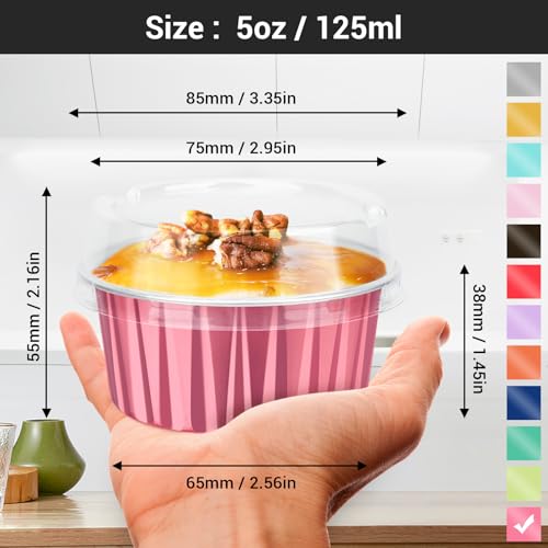 EUSOAR Disposable Ramekins with Lids, 60pcs 5oz Foil Dessert Cups, Aluminum Baking Cups Liners Mini Cupcake Containers Cheesecake Creme Brulee Ramekins for Wedding Party Catering Gathering-Carmine - color: Carmine, size: 60pcs