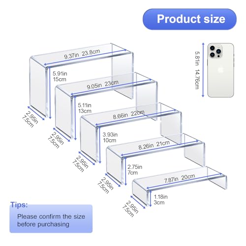 OVNTHYK Acrylic Risers 10 Pcs (2 Sets), Clear Display Stands, 5 Sizes