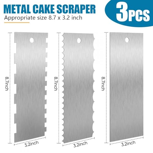 SenseYo 3 Pcs 9 Inch Stainless Steel Cream Cake Scraper Smoother Comb with Double Sides for Decorating Icing Mousse Butter - size: 3