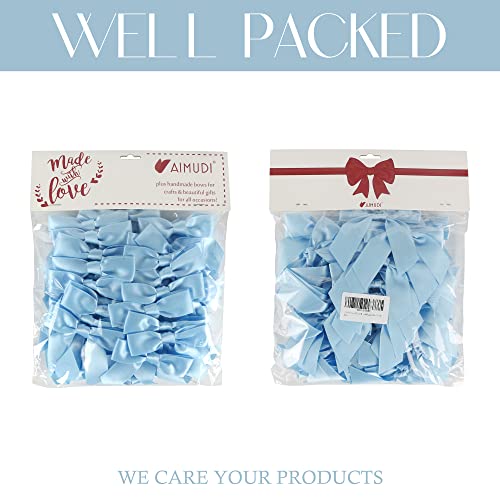 AIMUDI Light Blue Satin Ribbon Twist Tie Bows 3.5" Pre-Tied Baby Shower Bows Premade Baby Blue Bows for Crafts Treat Bags Cake Pop Gift Wrapping Wedding Favors Gender Reveal Birthday - 50 Counts - color: Blue Light