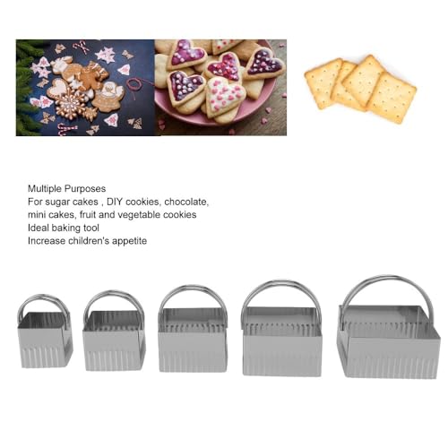 5Pcs Stainless Steel Cookie Cutters Set with Handle, 5 Sizes Baking Mould for Biscuits Scones, Easy Clean Dishwasher Safe(Square) - size: Square