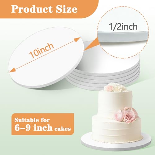 6PCS 10 Inch Round Cake Boards, Food-Grade 1/2" Thick Cake Drums, Greaseproof Cardboard Cake Rounds for Wedding Birthday Tiered Cakes & Bakery Display - size: 10Inch-1/2"Thick