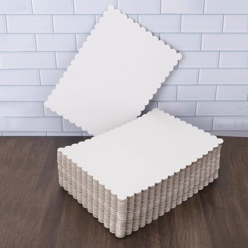 50 Pcs White Cake Boards, 14 x 10 Inch Rectangular Cardboard Cake Base, Scalloped Edges, Disposable Paper Cake Board for Elegant Dessert Presentation & Versatile Use - size: 50 Pcs White 14 x 10 Inch Rectangular