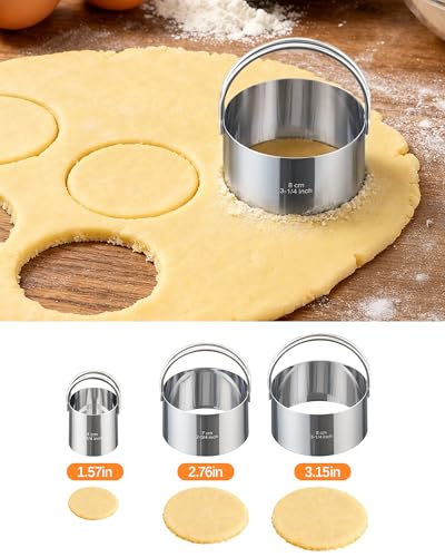 Biscuit Cutter Set with Handle, 3pcs Cookie Cutters - style: 3 Sizes - Flat