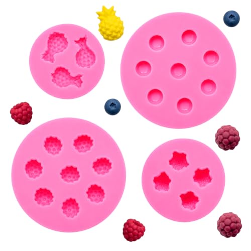 Fumwase 4PCS Mini 3D Fruit Fondant Silicone Molds