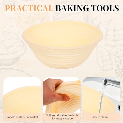 uxcell 2Pcs Silicone Bread Proofing Basket 9.3" Round Sourdough Bread Beige - color: Beige, size: 23.5 cm / 9.3 Inch
