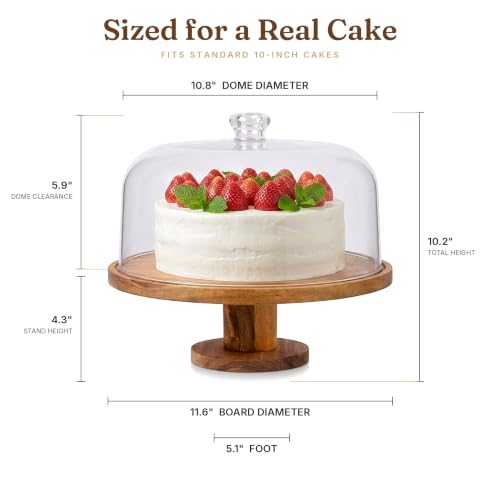 Royalty Art Acacia Wood Cake Stand with Lid, 12 In 3-in-1 Acrylic Dome