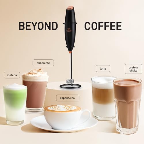 Zulay Kitchen Powerful Milk Frother Wand With Duracell Batteries - Ultra Fast Handheld Drink Mixer - Electric Whisk Foam Maker for Coffee, Lattes, Cappuccino & Matcha - Double Whisk - Black Copper - color: Jet Copper, size: Double Whisk + Batteries