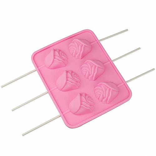 3D Flower Lollipop Mold and 20Pcs Sticks - MoldFun Rose Silicone Lolly Pop Tray for Hard Candy Chocolate Gummy Jello Sucker