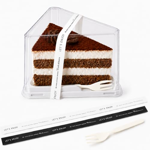 50 Pieces Cake Slice Plastic Containers with Disposable plastic fork and Stickers,5.7 Inches Hinged Lid Cheese cake Container,Cupcake containers,individual cupcake containers, Bakery and Cafe