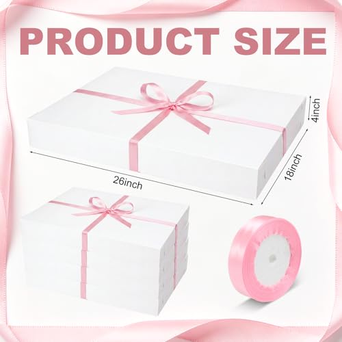 5 Set Full Sheet Cake Box 26 x 18 x 4 Inch with Cake Boards and Pink Satin Ribbon Large Rectangle Bakery White Bakery Boxes for Packaging Cupcakes Muffins Pie