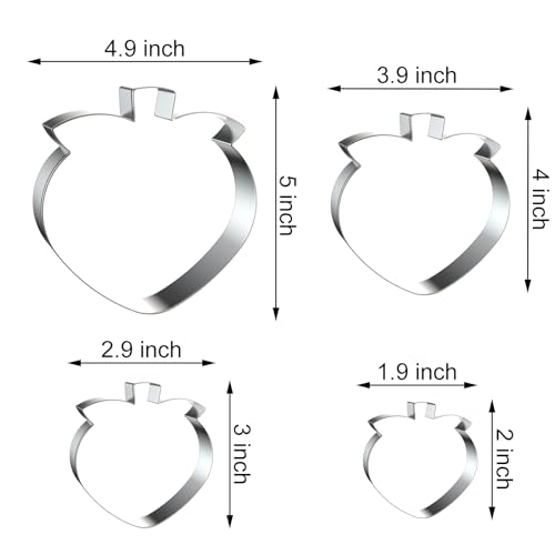 Peach Cookie Cutter Set - 5 inch, 4 inch, 3 inch, 2 inch - 4 Piece Fruit Cookie Cutters Shapes Biscuit Fondant Clay Molds - Stainless Steel - color: Peach