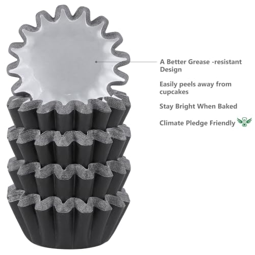 Caperci Heavy Duty Black Mini Cupcake Liners Small Muffin Baking Cup 200pcs - color: Black