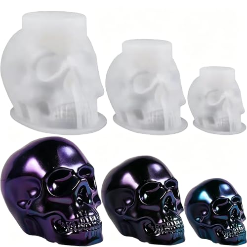 3 Sizes 3D Skull Silicone Molds, Resin Candle Molds for Halloween - color: skull mold-3PCS
