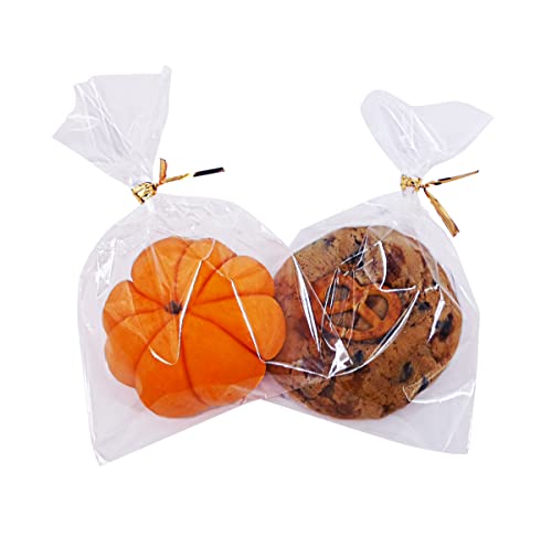Wowfit 100 CT 4x6 Clear Cellophane Treat & Favor Bags, 4" Gold Twist Ties - size: 4x6 Inch (Pack of 100)