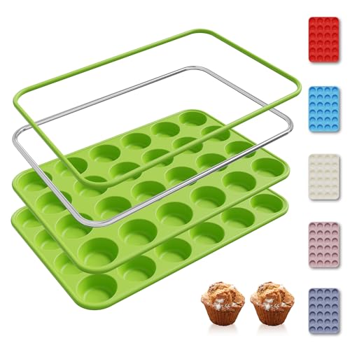 2 Pack 24 Cups Silicone Mini Muffin Pan with Metal Reinforced Frame Silicone Molds Parents Stepdad Pawpaw Who Want Nothing Everything Future Groom Bride Law Christmas Xmas Happy Birthday Gifts Ideal - color: Green, size: 2pc: 24-Cup Mini
