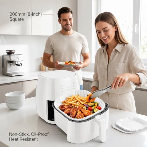Air Fryer Liners 100 Count, Square Parchment Paper Liner 8 Inch, Non Stick Bake Paper, Disposable Oil Proof Heat Resistant Easy Cleanup for Air Fryer Basket, Oven Microwave Baking, White Square - color: 8" Square White