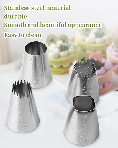 4 Pcs X-Large Stainless Steel Piping Nozzles Set for Cake Decorating - size: Round Nozzles-4Pcs