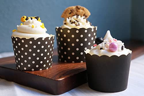 Paper Baking Cups (Polka Dots), Greaseproof Disposable Cupcake Liners (Black, Large Cups (50-Pack)) - color: Black