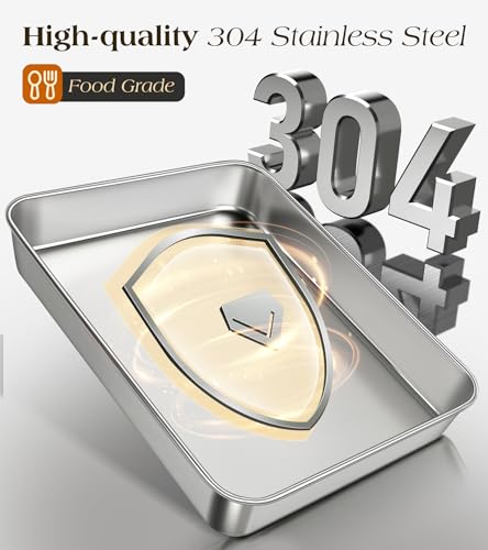 304 Stainless Steel Baking Pan with Lid, 12⅓ x 9¾ x 2 Inch Rectangle Sheet Cake Pans with Covers, Commercial Grade Bakeware for Cakes Brownies Casseroles, Non-toxic & Heavy Duty & Dishwasher Safe - size: 12.4" x 9.6"（1Pan+1Lid）