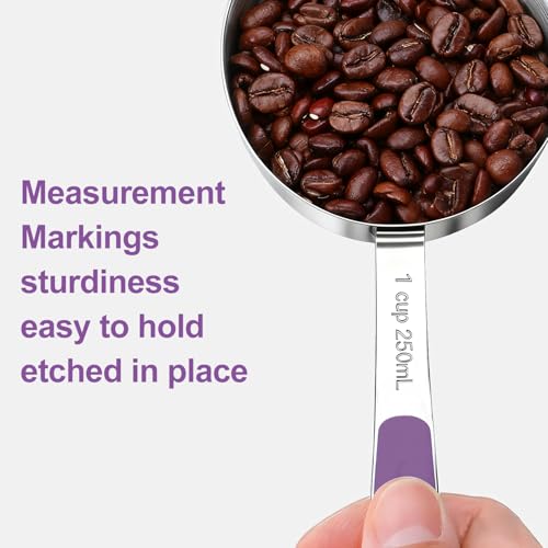 Bopei 10-Pcs Stainless Steel Measuring Cups & Spoons Set, Purple Handles - color: Purple