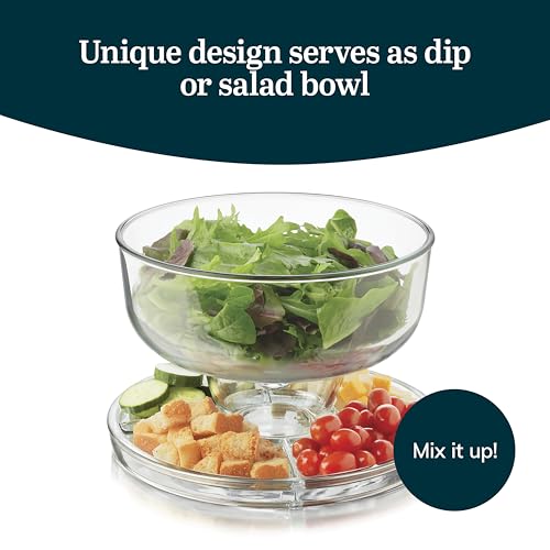 Libbey Selene 6-in-1 Domed Cake Stand, Unique Space Saving Glass Cake Stand with Dome, Multi-Purpose Dip Bowl To Serve Snacks and More - color: 6 in 1 Glass
