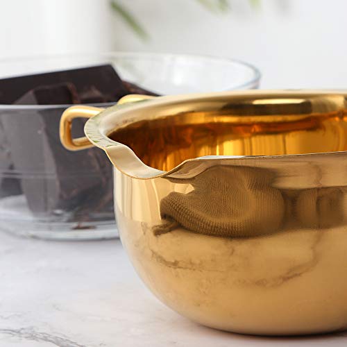 Double Boiler Melting pot with Spoon Set, 400ml Stainless Steel with Handle, Candle Making Potpourri for Melting Chocolate, Candy, Candles, Soap (Gold) - color: Gold