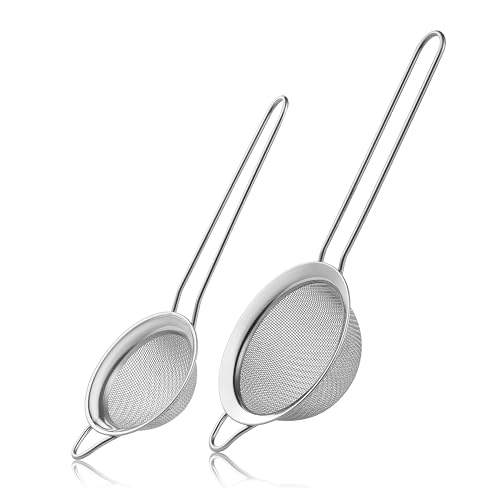 Fine Mesh Strainers, 2 Pack Mini Metal Sieve with Handle for Kitchen Filter