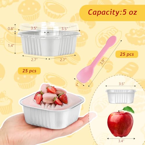 LNYZQUS 5oz Mini Cake Pans with Lids, Disposable Brownie Baking Tins - color: White, size: 25 Pack
