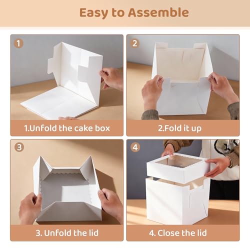 Oungg 1 Pack 10x10x10 Inches Cake Boxes with Window,Cake Boxes with 10 in Cake Boards, Cake Drum White (1-pack) for Birthdays