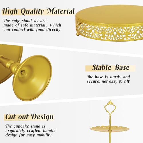Fivenl 8 Pcs Cake Stand Gold Metal Dessert Table Display Set, 3-Tier Cupcake Stand, Cake Display Tower and Cookie Tray Rack Serving Tray for Birthday Party, Weddings, Baby Shower (Gold) - color: Gold