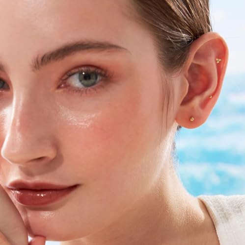 20G/18G/16G Titanium Flat Back Earrings, Threadless Nose Stud Tiny Stud Earrings, Cartilage Tragus Piercing Jewelry Conch Helix Stud - color: Dot (gold 3pcs), size: 18ga(1.0mm)