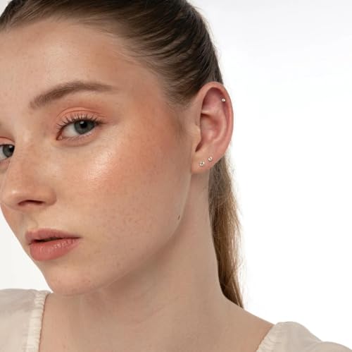 20G/18G/16G Titanium Flat Back Earrings, Threadless Nose Stud Tiny Stud Earrings, Cartilage Tragus Piercing Jewelry Conch Helix Stud - color: CZ (gold 8pcs), size: 16ga(1.2mm)