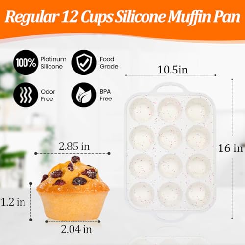 Silicone Muffin Pans for Baking with Metal Framed, BPA Free, Standard - color: Creamy Confetti, size: 12-Cup Regular