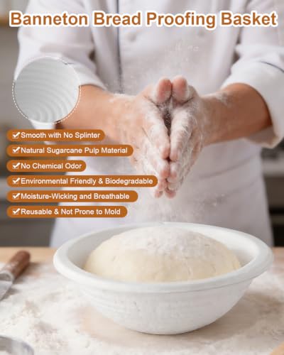 2 Pcs Banneton Bread Proofing Baskets, Sourdough Basket, Round, 10 Inch - size: Round