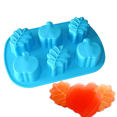 X-Haibei Autumn Fall Decorative Silicone Mold for Soap, Crayons, Candles, and Chocolate - 3oz per Cavity, Food-Grade, Easy Release, and Clean （ Pumpkin, Leaves ）